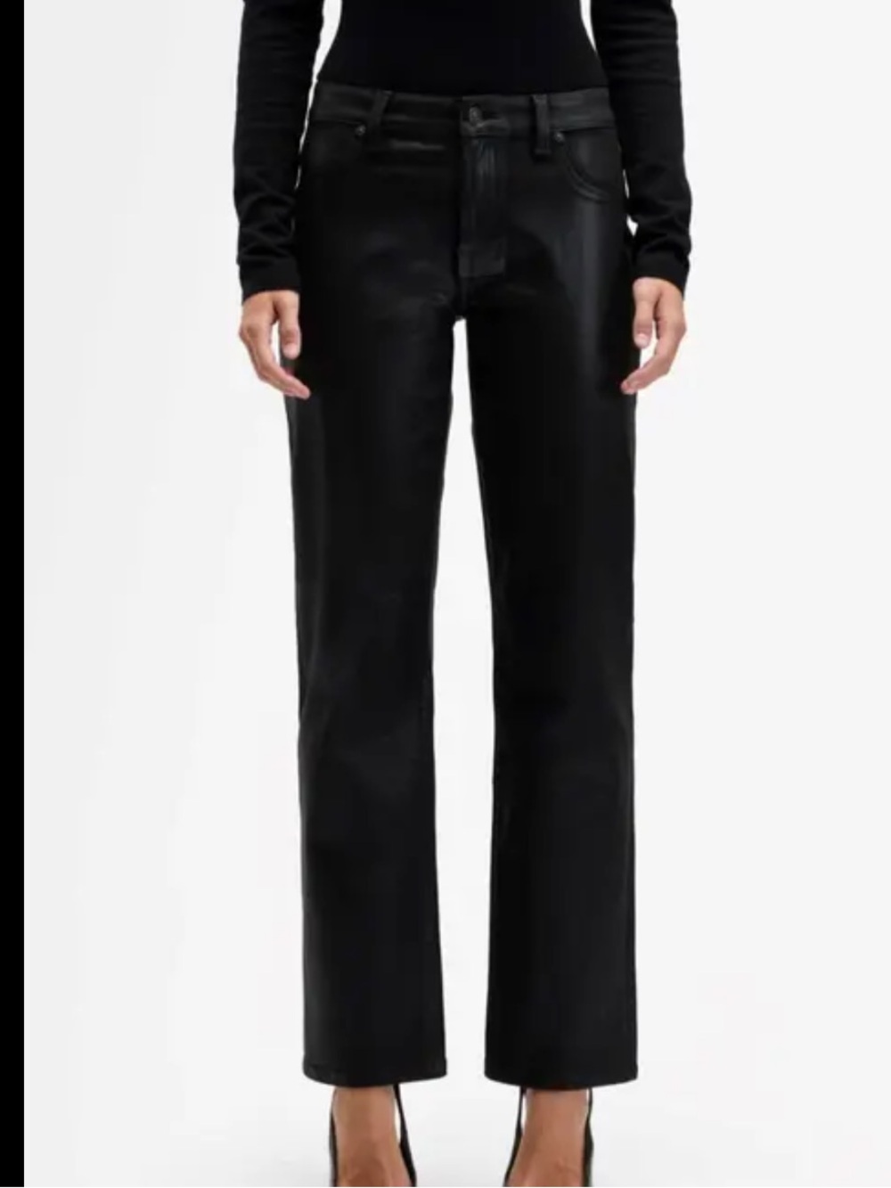 7 For All Mankind Black Straight Leg Leather-Look Pants